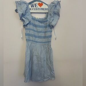 Francesca's Collections Pale Blue Smocked Ruffle Sleeve Dress